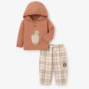Elegant Baby Dinosaur Hooded Sweater & Plaid Pants